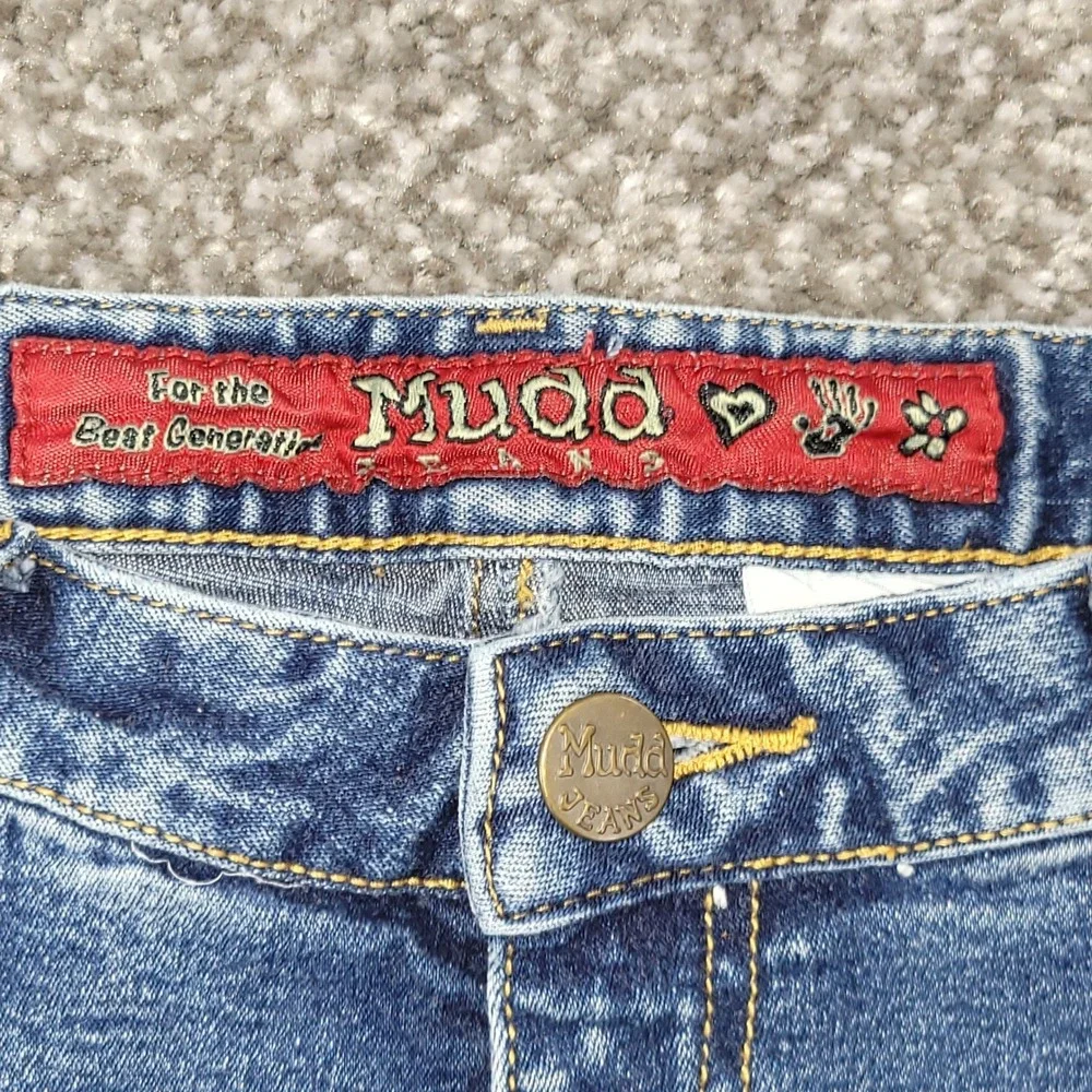 Vintage Mudd Flare Jeans Y2K Lace Up Side Floral Embroidered Hem Youth Girl 16